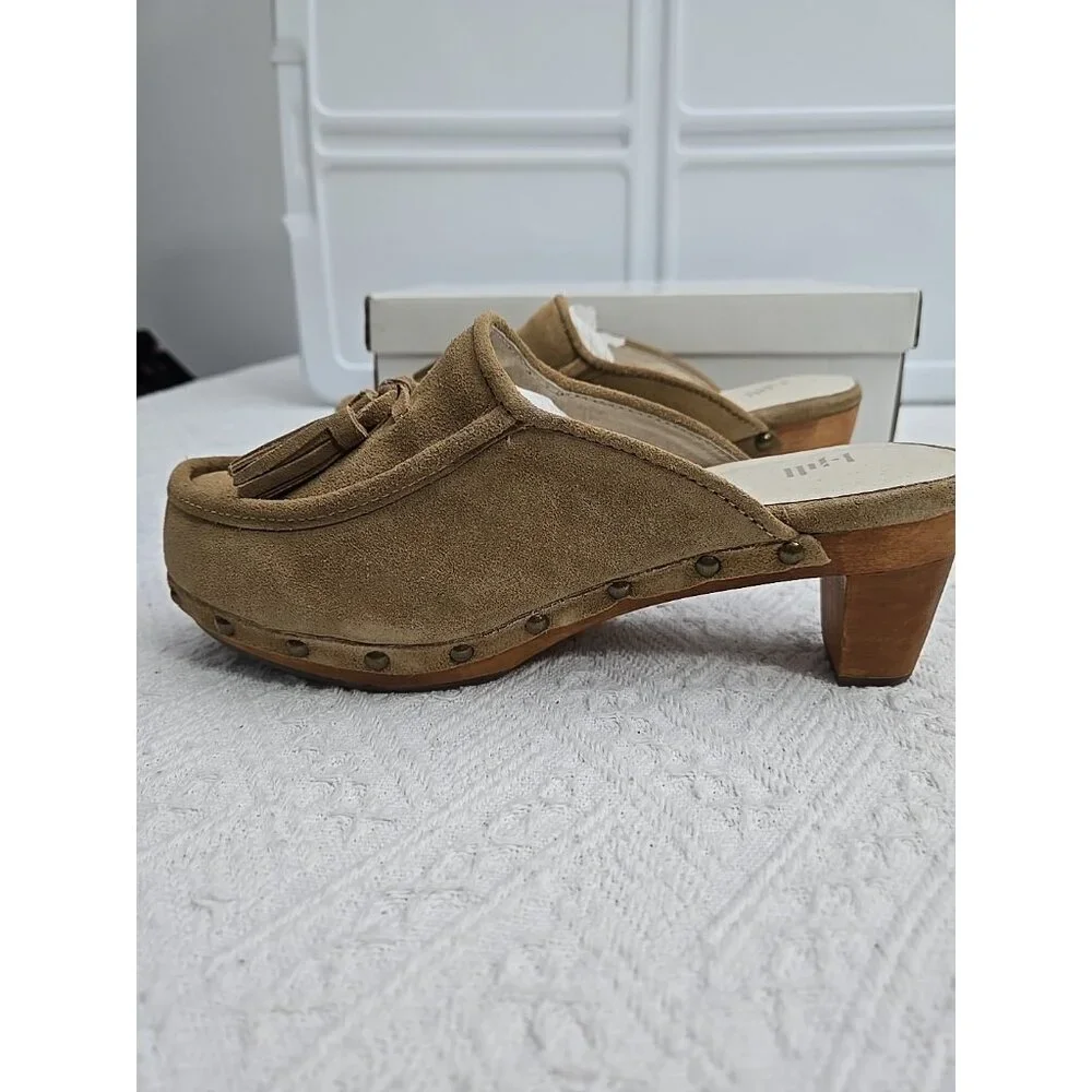 J JILL Womens Sz 7 Tan Suede Tassel Studded Suede Leather Mules NEW - Picture 6 of 12